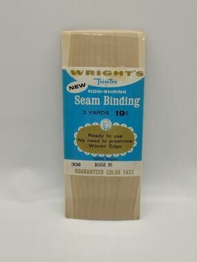 Vtg Wrights Trimtex Non-Shrink Seam Binding 3 Yards - Beige 91